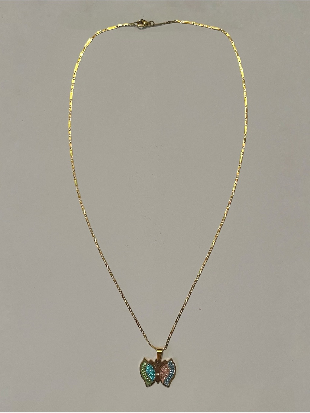 Gold-Tone Colorful Butterfly Pendant Necklace